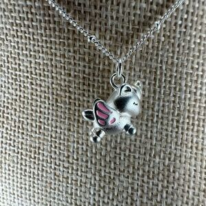 Silver and Pink Unicorn Charm Necklace